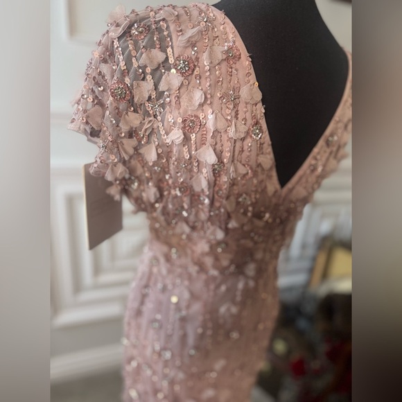 Pink Cap Sleeve Column Midi Dress With Floral Beading - Picture 9 of 10